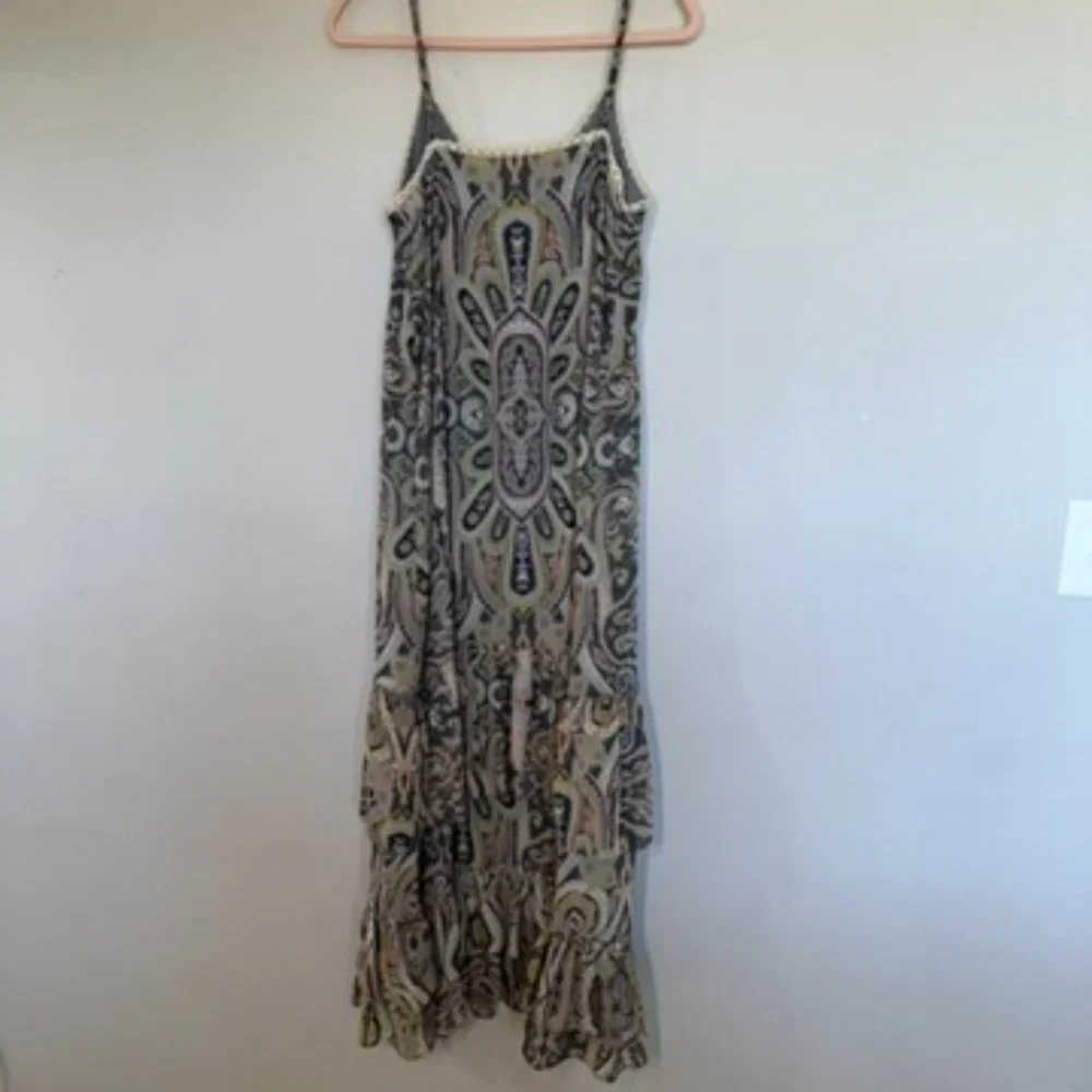 Love Sam Lined Sundress Maxi Small Print Blue Pick Green Flowing Adjustable - Picture 4 of 5